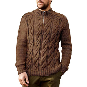Business Casual Semi Zipper Stand Collar Knit Men's Sweater <b>Light</b> Luxury Style Twisted Knit Solid Color Sweater for Men - Product Image 6