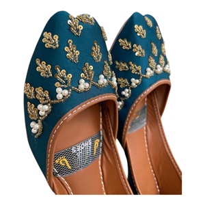 Ballerines élégantes vertes en toile confortable à motif floral, avec empeigne en cuir véritable, à enfiler, bout fermé, pour femme, toutes saisons - Product Image 6