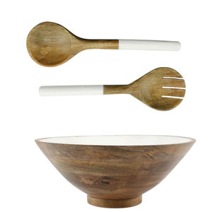 Grand ensemble de saladiers en bois d'acacia avec ustensiles de service, bol et plateau de service en bois pour la cuisine, bol à fruits écologique - Product Image 2