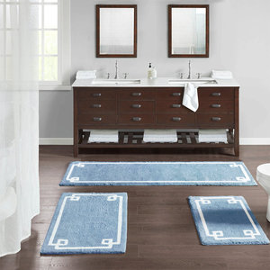 Alfombra de baño azul con diseño griego, de algodón suave y con borde clásico, ideal para el baño, venta al por mayor. - Product Image 4
