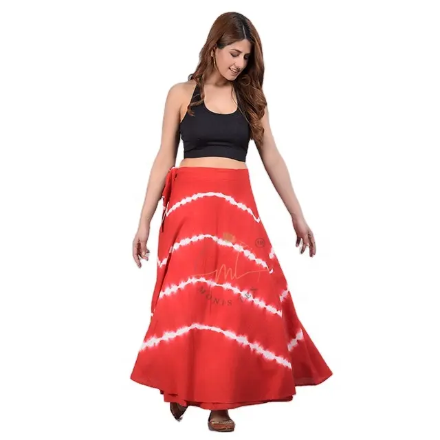 Hot Sale Tie And Dye Mid-Rise Flared Maxi Skirt With An Elasticated Waistband And Drawstring Closure Wrinkled Design OEM