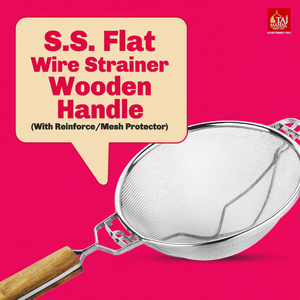 Nouvel arrivage : Écumoire à fil plat SS avec manche en bois et maille renforcée – Ustensile de cuisine, cuillère écumoire - Product Image 5