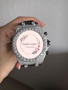 Montre analogique demi-sertie de diamants Moissanite, faite à la main, qualité supérieure, automatique, bracelet en caoutchouc avec boîtier en acier inoxydable pour homme - Product Image 5