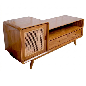 Buffet moderne en teck de qualité export, armoire de rangement avec double tiroir et étagère ouverte, meuble de rangement multimédia pour salon et maison - Product Image 2