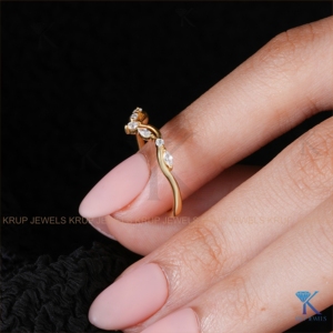 Curved Marquise And Round Lab Grown Diamond Chevron Wedding Band 14K Solid Gold Anniversary <b>Stacking</b> Enhancer <b>Rings</b> Bridal Jewel - Product Image 4