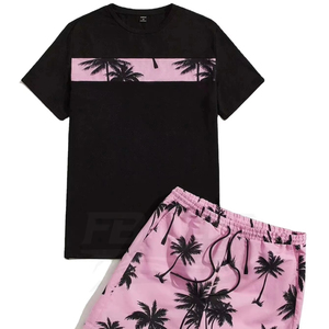Men's Summer Casual <b>Knitted</b> Short Sleeve Shorts & Short-Sleeved T-Shirt 100% Bamboo Fiber Breathable Quick-Drying Digital Print - Product Image 1