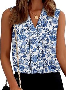 Camisetas sin mangas de verano para mujer, blusa de gasa con cuello en V y estampado floral - Product Image 3