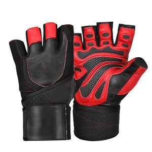 Leather <b>Half</b> Finger Fitness Gloves with Wrist Support for Weight Lifting Gym Training Men Breathable Non <b>Slip</b> Adjustable Strap - Product Image 1