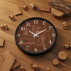 Horloge murale ronde de luxe en bois grainé, analogique, silencieuse, à quartz, avec affichage numérique, plaque de 25 mm d'épaisseur pour salon, chambre, bureau - Product Image 4