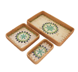 Plateau de service en rotin et nacre, articles de cuisine artisanaux, meilleur prix, plateau de rangement, plateau en rotin et nacre - Product Image 6