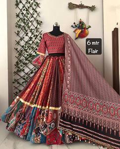 Conjunto de Lehenga Choli para Mujer, Vestido Étnico Tradicional de Algodón Estampado, Bordado con Espejos, Traje para Boda, Diwali o Fiesta - Product Image 6