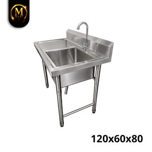 Superb Stainless Steel Single Bowl <b>Sink</b> Left Platform 0.8mm Thickness Freestanding Commercial Kitchen Washing <b>Drainer</b> Unit - Product Image 5