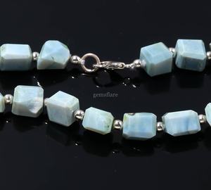 Collier de perles en opale bleue naturelle facettée, fait main, bijoux en pierres précieuses d'opale bleue, élégant collier pierre de naissance d'octobre, vente en gros - Product Image 5