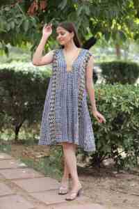 Vestido de algodón con estampado de bloque de mano indio, ropa informal de verano de nueva moda con cintura Natural hecha a mano para regalo de San Valentín - Product Image 4