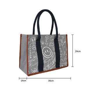 Vente en gros de sac fourre-tout en coton imprimé sur mesure sac d'épicerie portable en polyester imperméable en toile avec logo réutilisable - Product Image 3