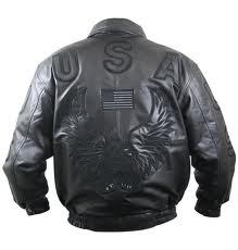 Blouson en cuir pour homme, manches longues, motif aigle gaufré USA au dos, coupe-vent, pour moto, hiver - Product Image 1