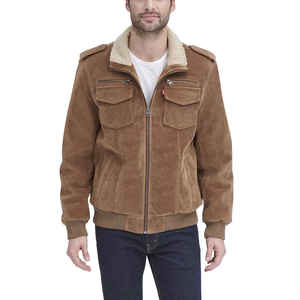<b>Men's</b> <b>Suede</b> Bomber <b>Jacket</b> Stand Collar Zipper Closure Solid Color Faux Fur Lining Winter Casual Coat - Product Image 3