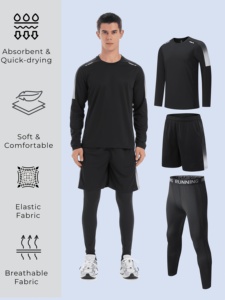 Ensemble de sport trois pièces pour homme OEM, vêtements de sport à séchage rapide, tenue de course et d'entraînement, fabricant de vêtements de fitness en gros, haute qualité - Product Image 6