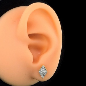 925 Silver Gold Vermeil Kite Shape Cluster Pave Brilliant Cut E VVS IGI Certified Diamond <b>Stud</b> <b>Earrings</b> - Product Image 2