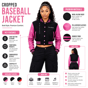 Alpha |   Kapa |   Blouson de moto court matelassé léger pour femme Alpha Sorority, broderie grecque, corps en laine, manches en cuir - Product Image 5
