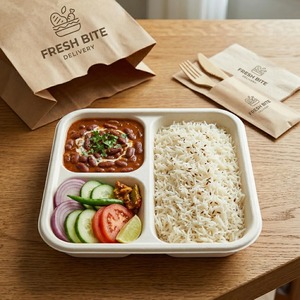 Assiette jetable carrée en bagasse écologique de 10 pouces à 3 compartiments, biodégradable et compostable, pour les fêtes - Product Image 6