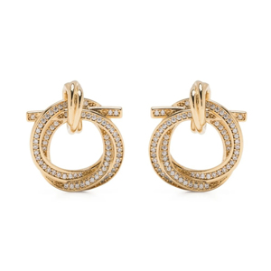 Geometric Diamond Stud <b>Earrings</b> 18K Gold Plated Channel Setting Luxury Women Clipon Everyday Wear - Product Image 1