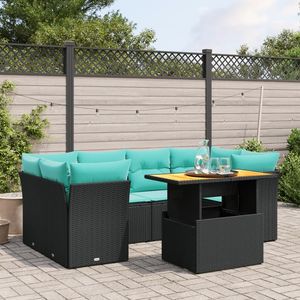 Ensemble de canapés de patio en polyrotin noir 7 pièces avec coussins, mobilier d'extérieur élégant - Product Image 1