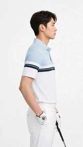 Polo de manga corta con bloques de color para hombre, camiseta de golf a rayas azul y blanco - Product Image 5