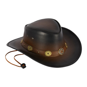 Smart Range Leather Trendy Vintage Australian <b>Western</b> Genuine Leather Cowboy <b>Hat</b> Decorative Concho Band Chin Strap Unisex Bulk - Product Image 4