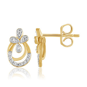 Pendientes de Oro Amarillo con Diamantes Florales, Corte Redondo, Diamantes Naturales Certificados por GIA, Joyería de Lujo para Mujer, para Bodas - Product Image 4