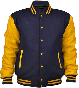 <b>Men's</b> Navy Blue Varsity <b>Jacket</b> With <b>White</b> Sleeves Turn-down Collar Single Button Closure Preppy Style Autumn Wear - Product Image 2