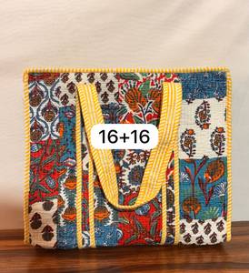 Sac fourre-tout thermique portable en coton matelassé imprimé à la main, style bohème Kantha, artisanat indien, sac à main ethnique pour femme - Product Image 2