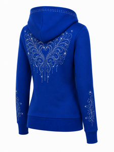 Sweat-shirt à capuche pour femme avec strass, manches longues, décontracté, avec cordon de serrage et poche avant - Product Image 4