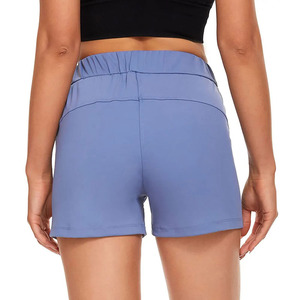 Shorts en tricot pour femmes, couleur unie, poches, fermeture à cordon, taille élastique, style décontracté, respirant, séchage rapide, 100% coton - Product Image 3