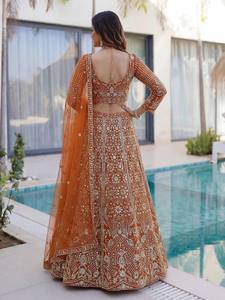 Women's Lehenga Choli Dupatta Vintage Traditional Style Recycled Butterfly <b>Net</b> <b>Fabric</b> Regular Length Soft Embroidery Party Wear - Product Image 3