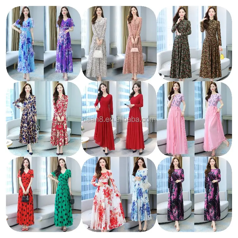 Factory price wholesale 2023 fashion women's long sleeve elegant floral casual dress cheap women's dress