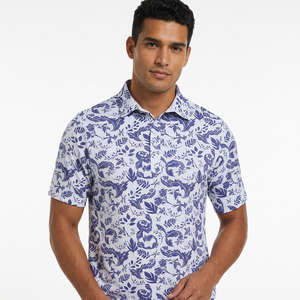 Polo à manches courtes pour homme, imprimé, tissu tissé, style décontracté, motif bleu et blanc, coupe classique - Product Image 3