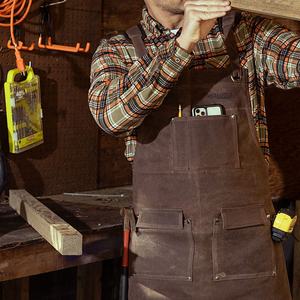 Tablier en toile avec logo personnalisé Tablier de cuisine style coréen japonais Tablier en toile de coton pour hommes avec poches à outils Bavoirs de cuisine pour restaurant - Product Image 3