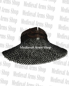 Medieval Chainmail CollarMild Steel 9mm <b>Flat</b> Riveted Ring Leather Trim Knight Neck Armor Gorget Cosplay Reenactment Costume - Product Image 2