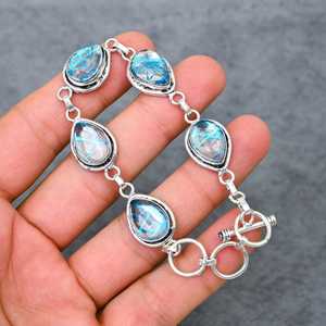 Blue Rutile Cabochon <b>Bracelet</b> Oxidized Sterling Silver Handcrafted <b>Gemstone</b> Jewelry Gift For Women Elegant - Product Image 4