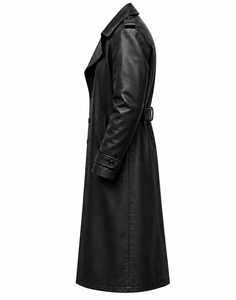 <b>Men's</b> Genuine Leather <b>Coat</b> <b>Long</b> Slim Fit With Belt Closure <b>Black</b> - Product Image 4
