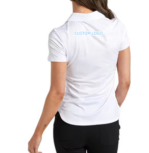 Polo de Golf Blanco para Mujer, Corte Ajustado, Manga Corta, Cuello Camisero, Logotipo Personalizado, Deportivo, Calidad Premium, OEM, ODM, Venta al Por Mayor - Product Image 3