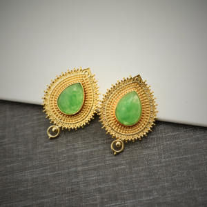 Vintage-Inspired 18k Gold-Plated Stud Earrings with <b>Jade</b> Gemstone <b>Jewelry</b> - Product Image 1