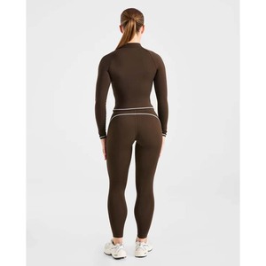 Custom Logo Contrast Color <b>Nude</b> Feel Windproof Yoga Sets Fitness Women Full Zip High Waist Luxury Butt Lifting Workout Jumpsut - Product Image 2