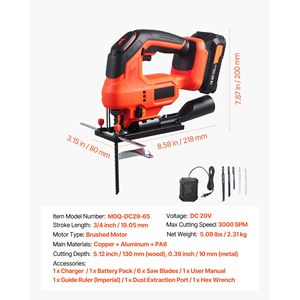 Sierra de calar inalámbrica de 20 V, 3000 SPM, luz LED, 6 velocidades variables, 0-45 grados, grado DIY, incluye batería y cargador de 120 V - Product Image 5