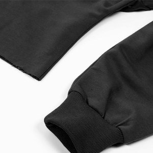 Sweat-shirt court pour femme à manches longues, col rond, épaules tombantes, tricoté, noir uni, décontracté, pour l'automne, vêtement de mode - Product Image 3