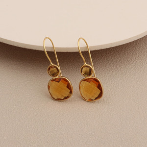 <b>Gold</b> Plated Citrine Drop <b>Earrings</b> Women's Classic <b>Dangle</b> Jewelry Bezel Setting Fashion <b>Earrings</b> Wholesale - Product Image 1