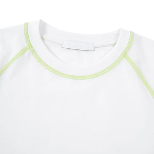 T-shirt à manches raglan pour homme blanc avec bordure contrastée vert lime, coupe classique, décontracté, en coton tricoté, col rond, manches courtes - Product Image 3