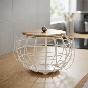 Cesta de Frutas Metálica con Tapa y Asa para Almacenamiento en la Cocina, Frutero Decorativo de Alambre, Organizador de Alimentos Multiusos para Comedor - Product Image 5