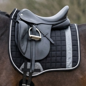 Elegant Fine Quilted Black Sued Fabric Silver Glitter Dressage Jumping Saddle Pad 6-Piece Set 18mm <b>Foam</b> Filled High Quality - Product Image 3